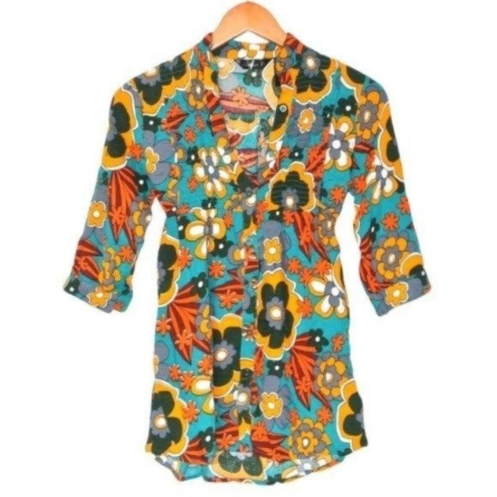 Chance R‎ Women Boho Floral Shirt Blouse S Colorful